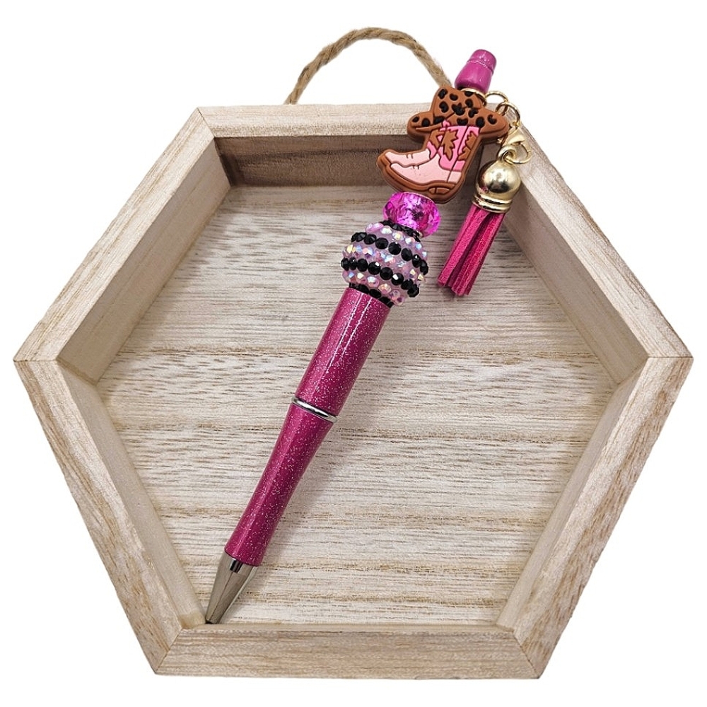 Pink Cowgirl Boot Bling Beaded Pen With Tassel Writing Gift Office Supplies
